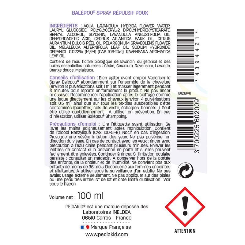Balepou anti-lice spray, 100 ml, Pediakid – storeofhealth