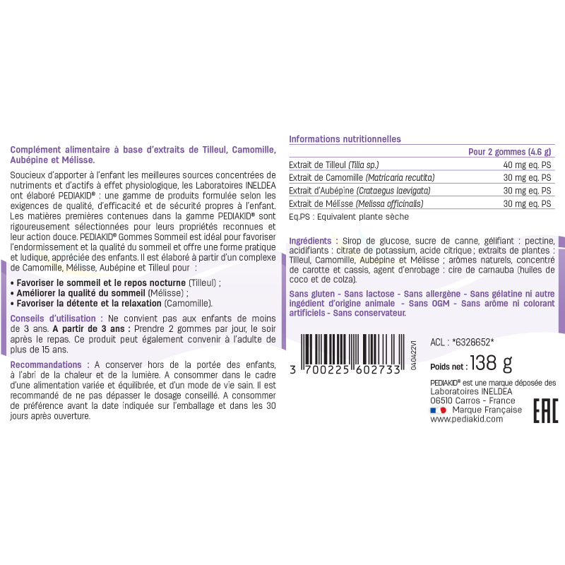 PEDIAKID Gommes Sommeil PEDIAKID Gommes Sommeil