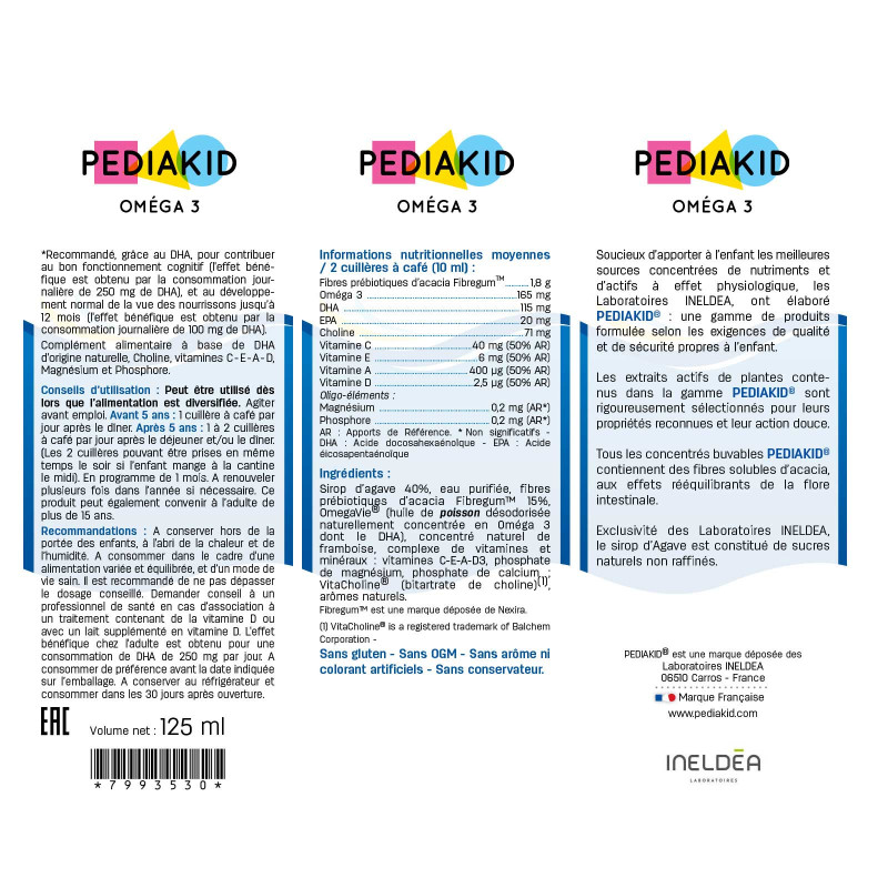 Pédiakid - Sirop Omega 3 - Ingrédients