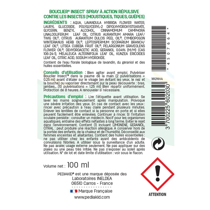 PEDIAKID® BOUCLIER INSECT - 8H action PEDIAKID® BOUCLIER INSECT - 8H action
