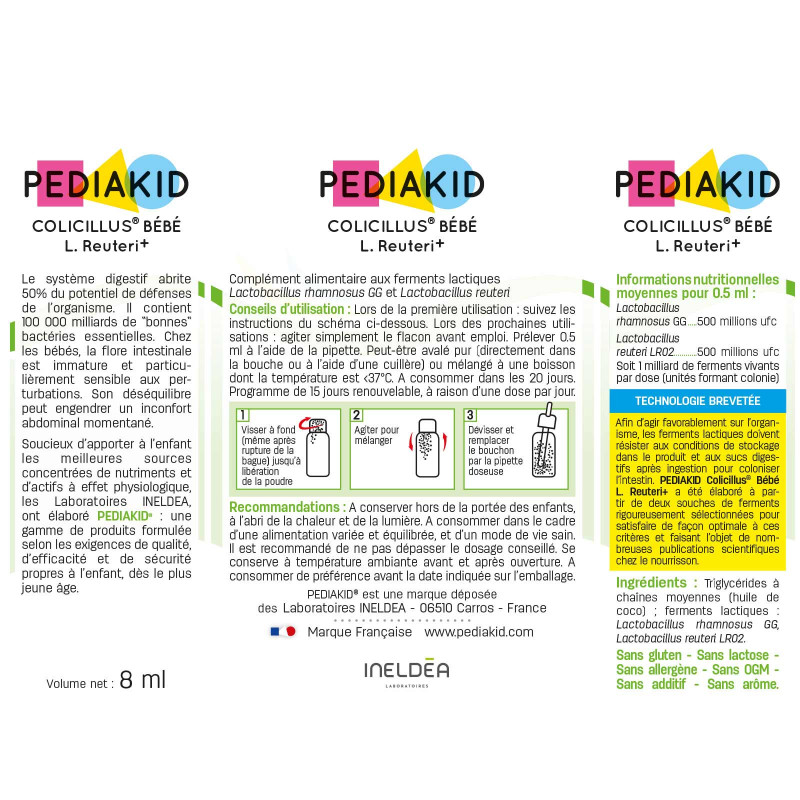 Pediakid Colicillus® Bébé L. Reuteri+ - Complément alimentaire bébé - Ingrédients