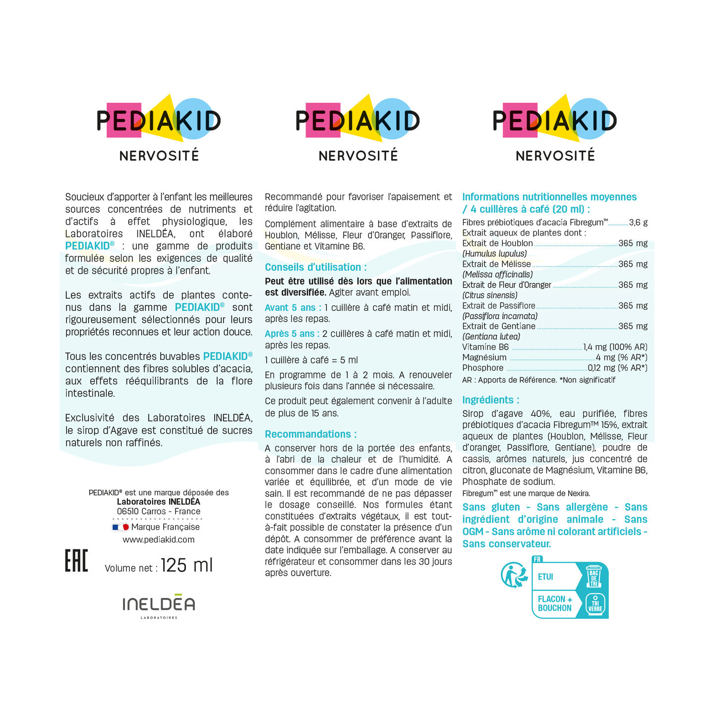 Sirop Nervosité 125ml - Ingrédients