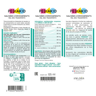 Pédiakid - Sirop Nausées et vomissements - Mal de transport - Ingrédients Pédiakid - Sirop Nausées et vomissements - Mal de transport - Ingrédients