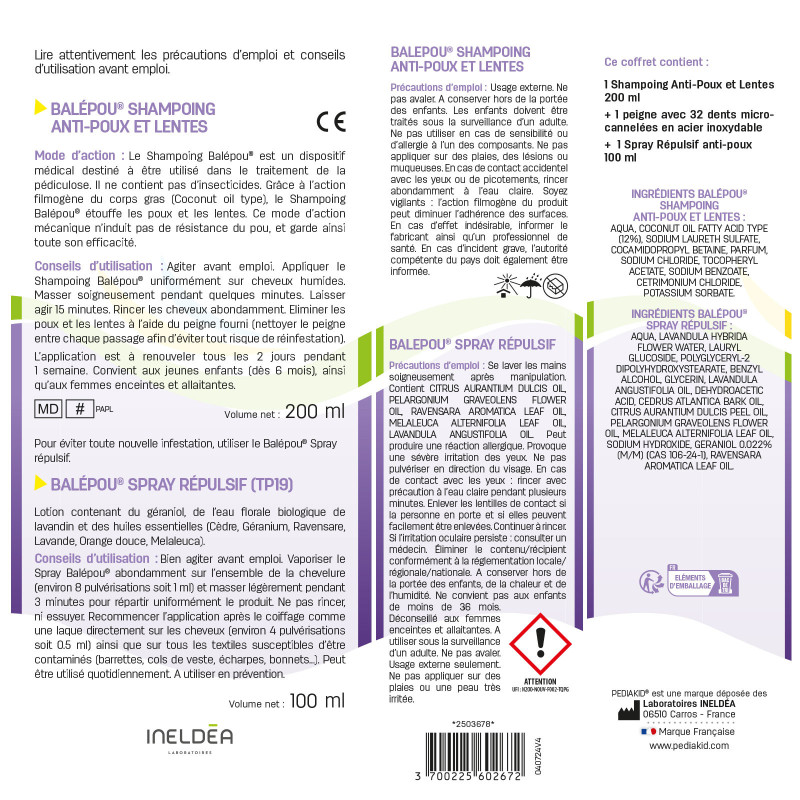 Traitement Complet Balépou® Anti-poux et Lentes Traitement Complet Balépou® Anti-poux et Lentes