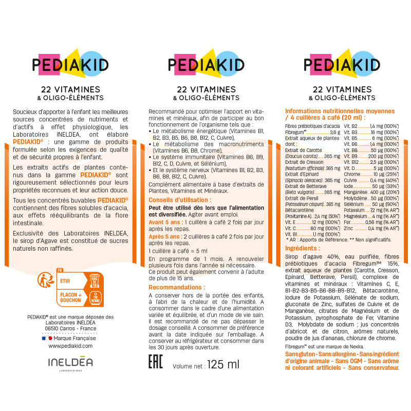 PEDIAKID® 22 Vitamines et Oligo-éléments - Optimise les apports PEDIAKID® 22 Vitamines et Oligo-éléments - Optimise les apports