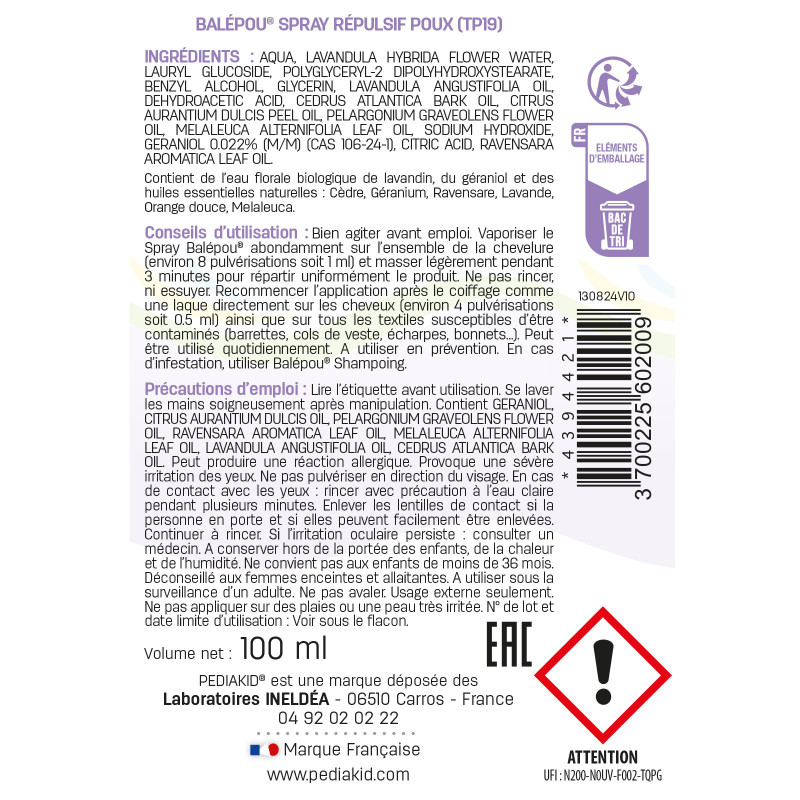 PEDIAKID® Balépou Spray - Le réflexe naturel pour lutter efficacement contre les poux PEDIAKID® Balépou Spray - Le réflexe naturel pour lutter efficacement contre les poux