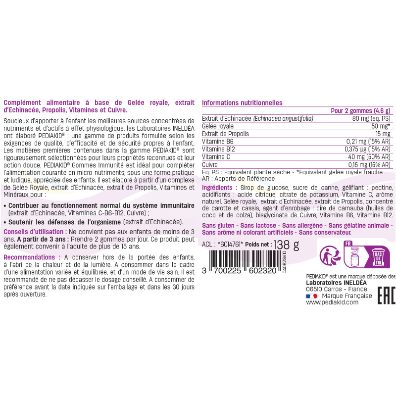 PEDIAKID® Gommes Immunité - Pilulier de 60 oursons - Goût framboise. PEDIAKID® Gommes Immunité - Pilulier de 60 oursons - Goût framboise.