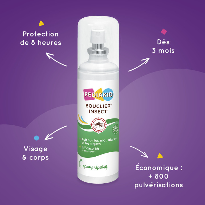 PEDIAKID® Bouclier INSECT - 8H d'efficacité - Spray répulsif de 100 ml