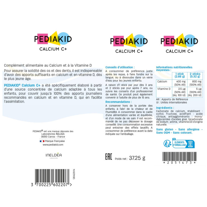 PEDIAKID® CALCIUM C+ - Maintien du Capital osseux - Etui de 14 sticks