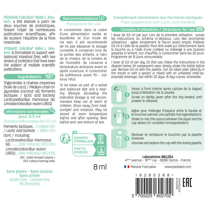 PEDIAKID® Colicillus® Bébé L. Reuteri+ - Helps reduce abdominal cramps