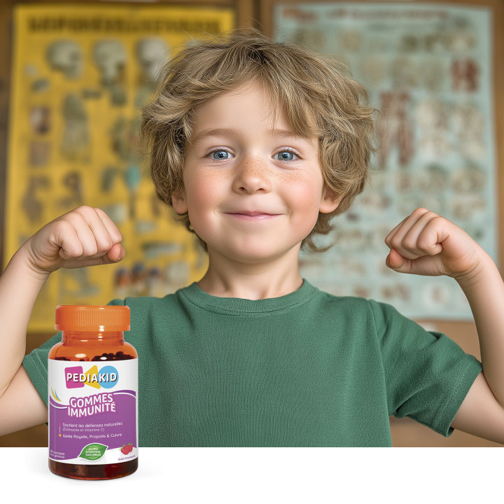 PEDIAKID® Gommes Immunité - Pilulier de 60 oursons - Goût framboise.