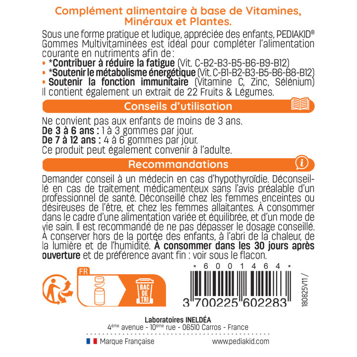 PEDIAKID® Gommes Multivitaminées - 60 gummies