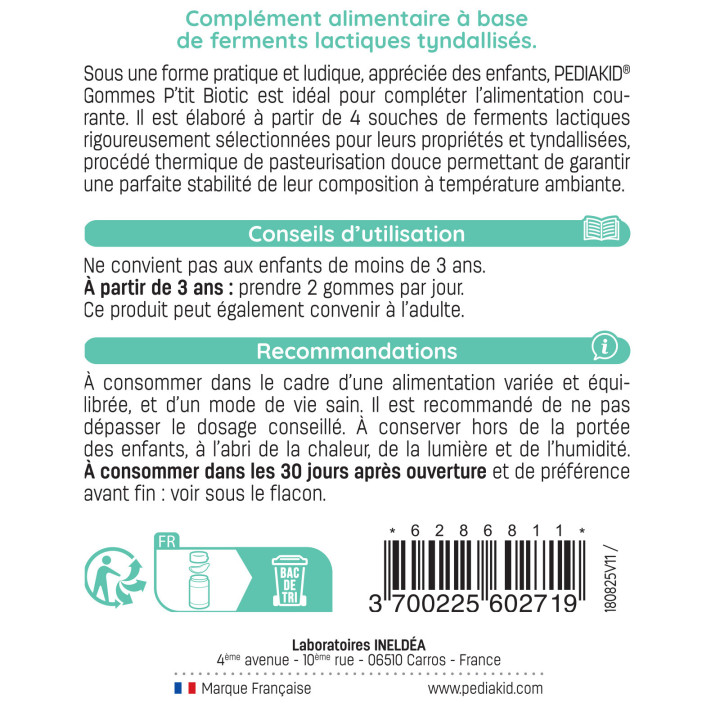 PEDIAKID® Gommes P'tit Biotic - Contribue à soutenir flore intestinale