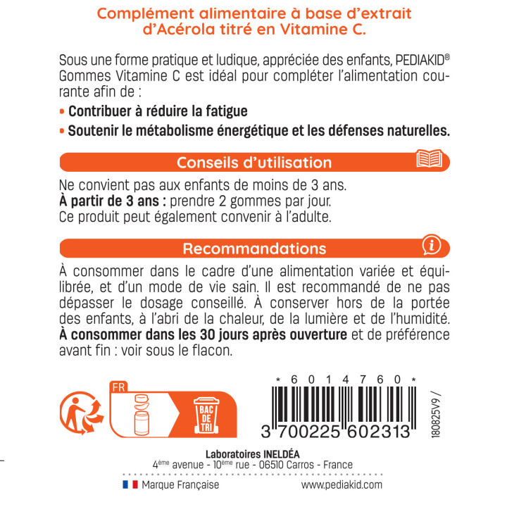 PEDIAKID® Gommes Vitamine C - 60 gummies