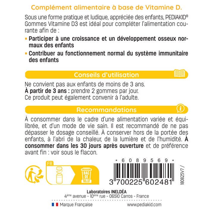 PEDIAKID® Gommes Vitamine D3 - Optimise les apports en Vitamine D