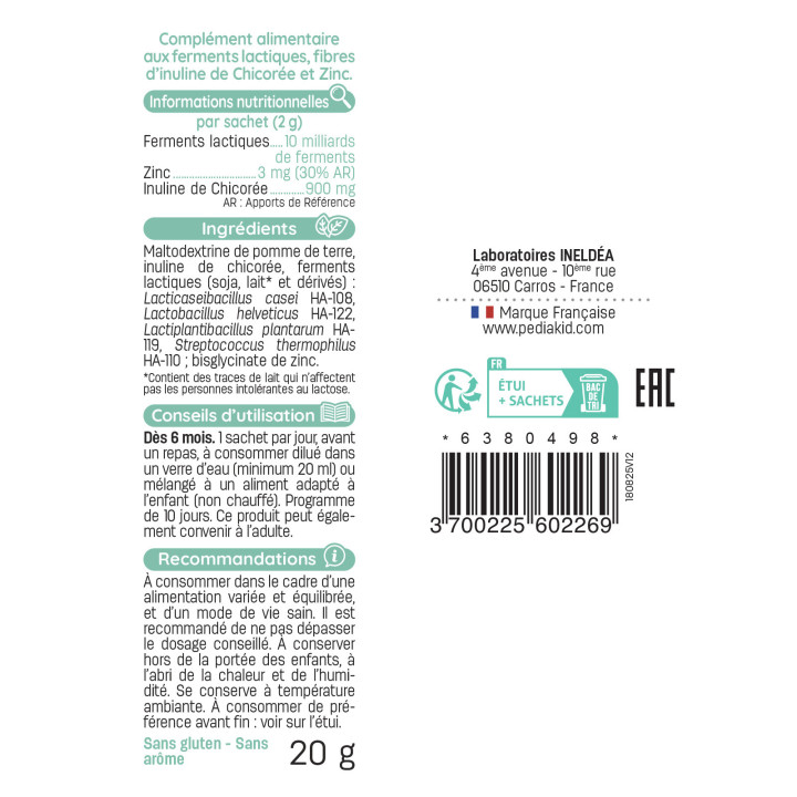 PEDIAKID® Probiotiques 10M - Rééquilibre la flore intestinale - Dès 6 mois
