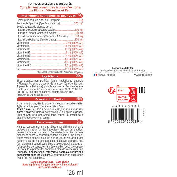 PEDIAKID® FER + VITAMINES B - Optimise les apports en fer - 125ml