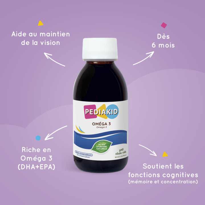 PEDIAKID® OMEGA 3 - Mémoire et concentration - Goût citron-cola