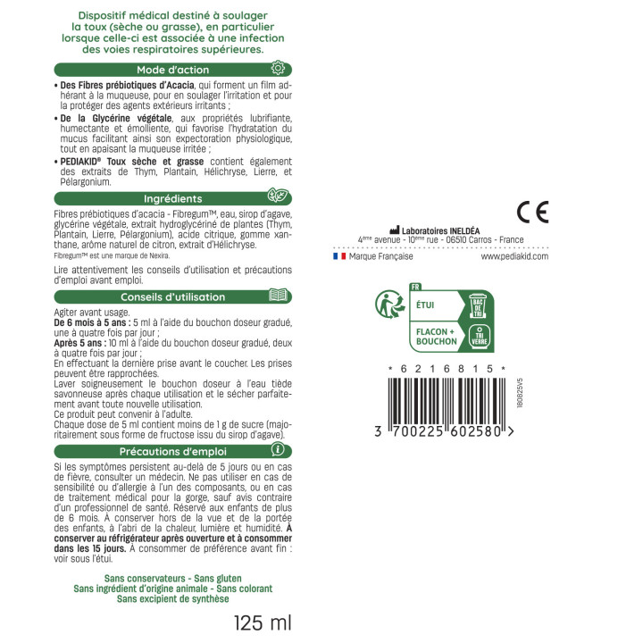 PEDIAKID® Toux Sèche & Grasse: Helps soothe cough and sore throat