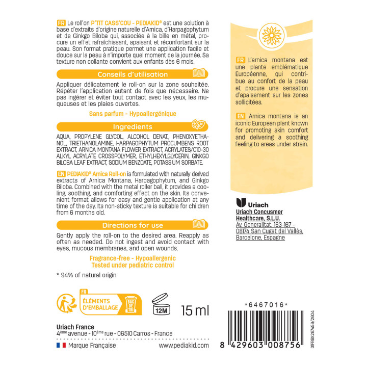 PEDIAKID P’TIT CASS’COU – Roll-on apaisant dès 6 mois